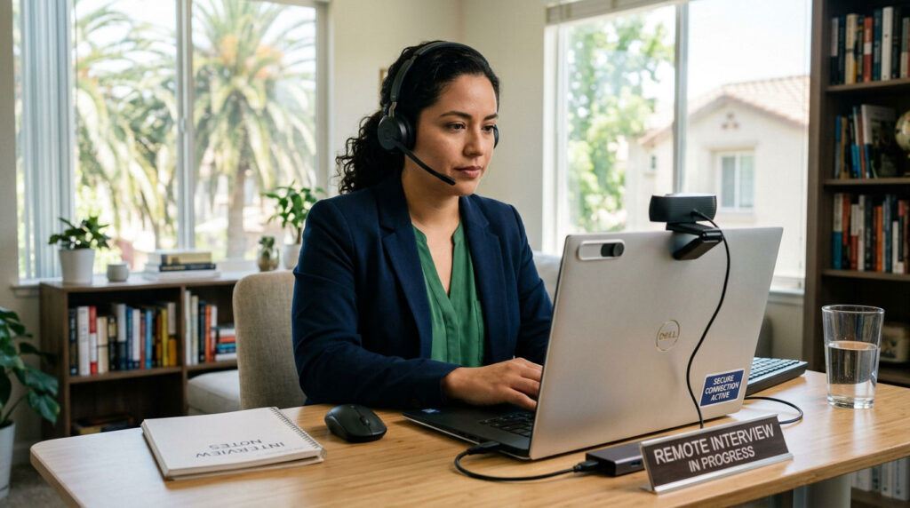 Secure laptop setup for California consumers searching and interviewing for jobs online